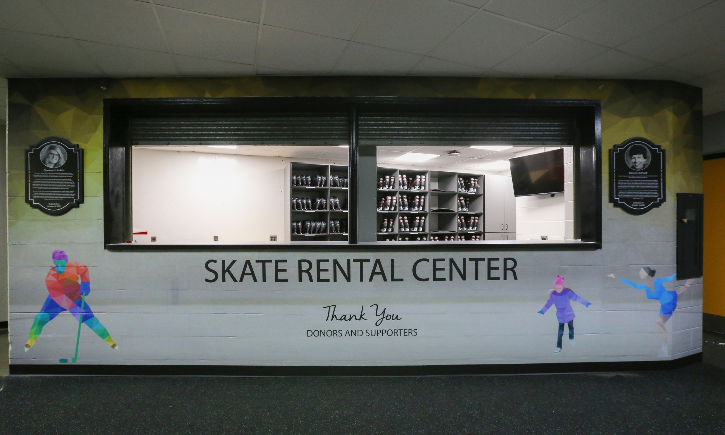 Skate Rental Center located in MacInnes Student Ice Arena, ice level