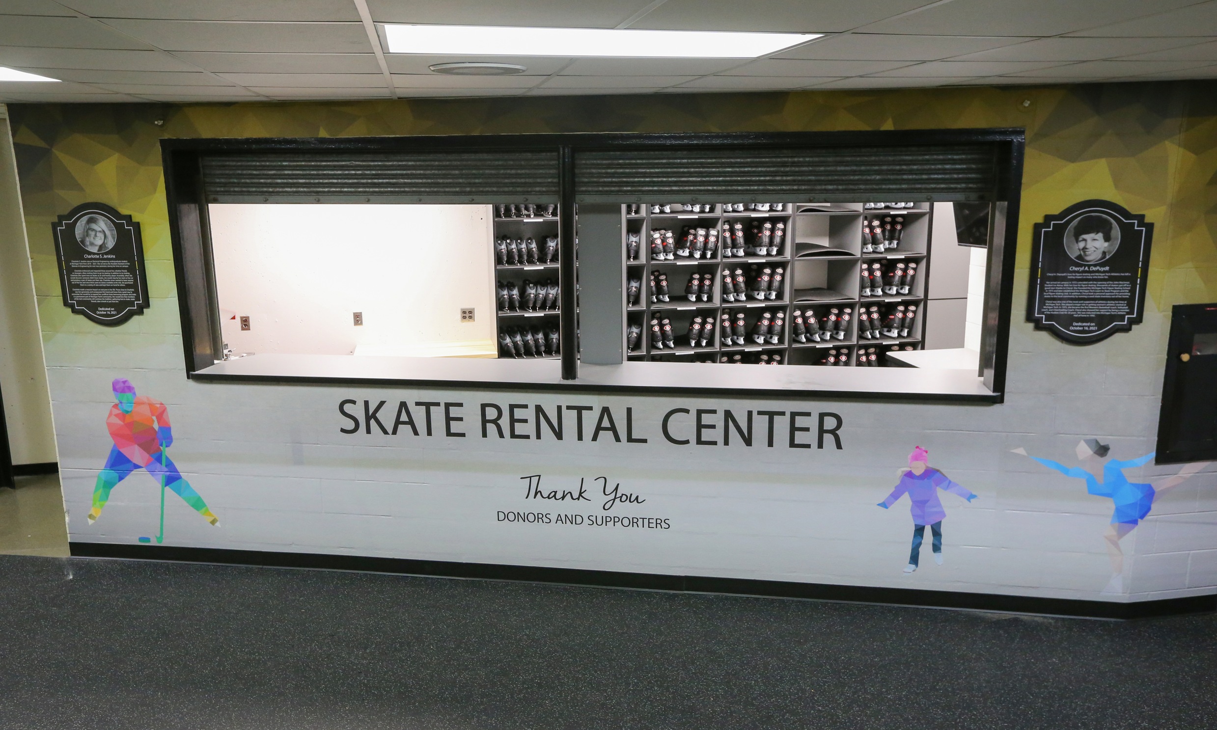 Skate Rental Center, located on the ice level of the John MacInnes Student Ice Arena