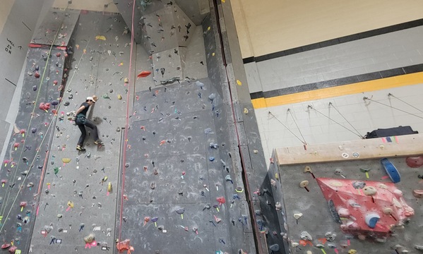 Climbing and bouldering walls located in the SDC Multipurpose Gym.